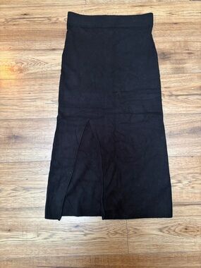 Suzy Shier Black Midi Skirt with Front Slit